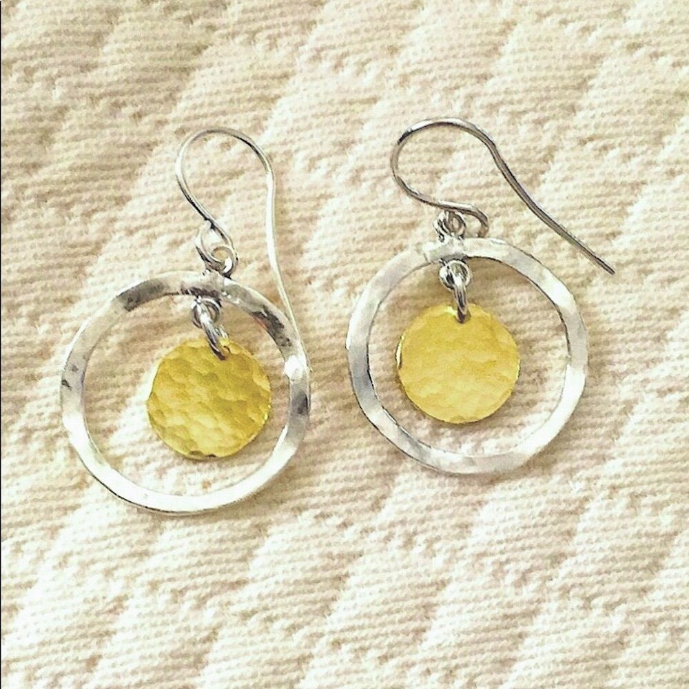 SILPADA Two Tone Silver Gold Open Circle and Hammered Disc Marbella Earrings